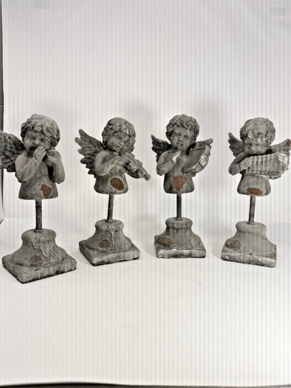 Garden Relics Angel Cherub Musical Quartet In Faux Stone Finish